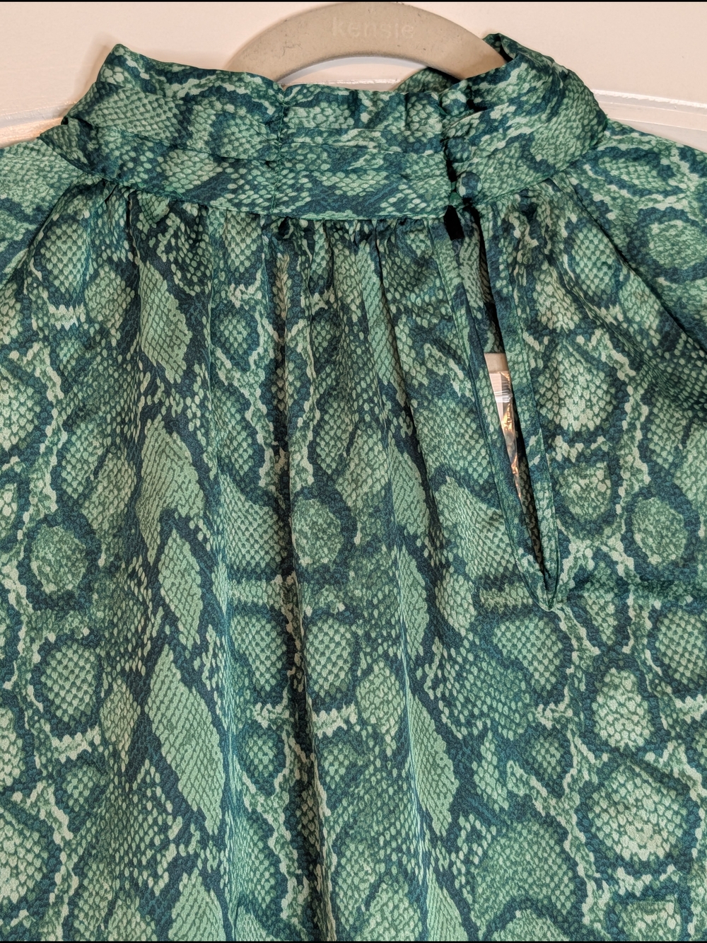 Sugar Lips Plus Size Green Snake Print Long Sleeve Mock Neck Blouse - Picture 4 of 11